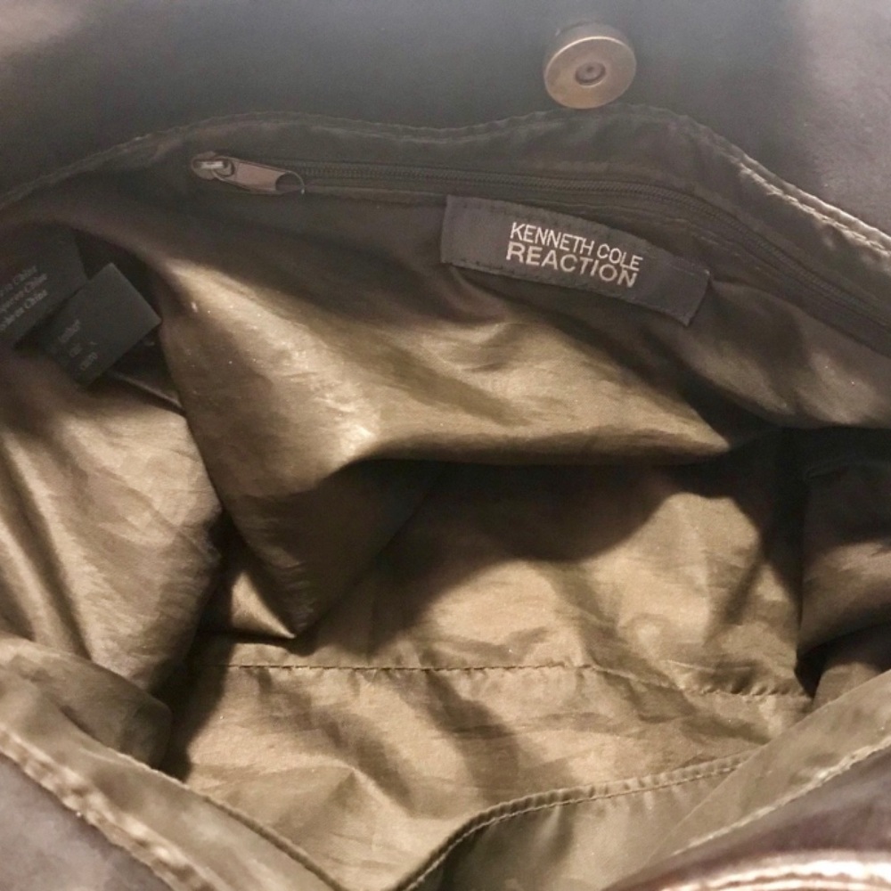 KENNETH COLE REACTION Bag Purse Tote Silver Studs Leather Brown - Picture 3 of 4
